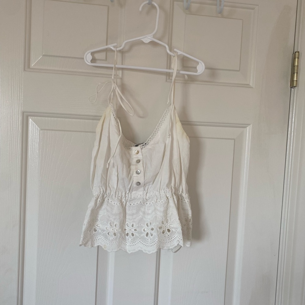 White Lace Trimmed Women's Top